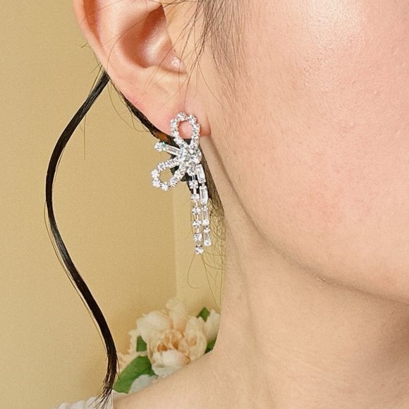 Gold Tone Lovely CZ Bow Knot Earrings - Picture 6 of 6